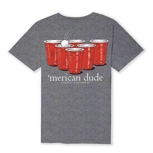 NWT Simply Southern "Merican Dude" Red Solo‎ Cup  Short Sleeve Tshirt Gray XXL